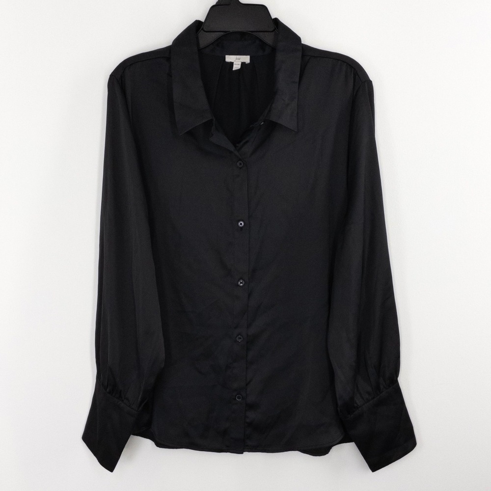 Joie Satin Blouse Women's XXL Black Button Front Long Sleeve NWT MSRP $98